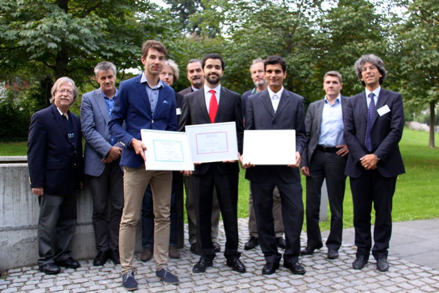 [Photo]Winners of the Awards 2014 together with the jury: Front (left to right): &Scaron;těp&aacute;n Mr&aacute;ček, Marcos Martinez Diaz, Laurent El Shafey - Back (left to right): Jim Wayman, Christoph Busch, Raymond Veldhuis, Alexander Nouak, G&uuml;nther Schumacher, Jean-Christophe Fondeur, Patrizio Campisi
