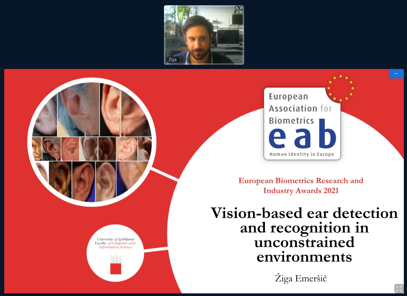 [Photo] The winner of the EAB Max Snijder Award 2021 Žiga Emer&scaron;ič presenting his PhD thesis